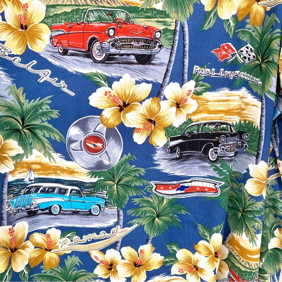 REYN Spooner Hawaiian shirt vintage cars print nomad belair hot rod 50s Chevy - Picture 2 of 9